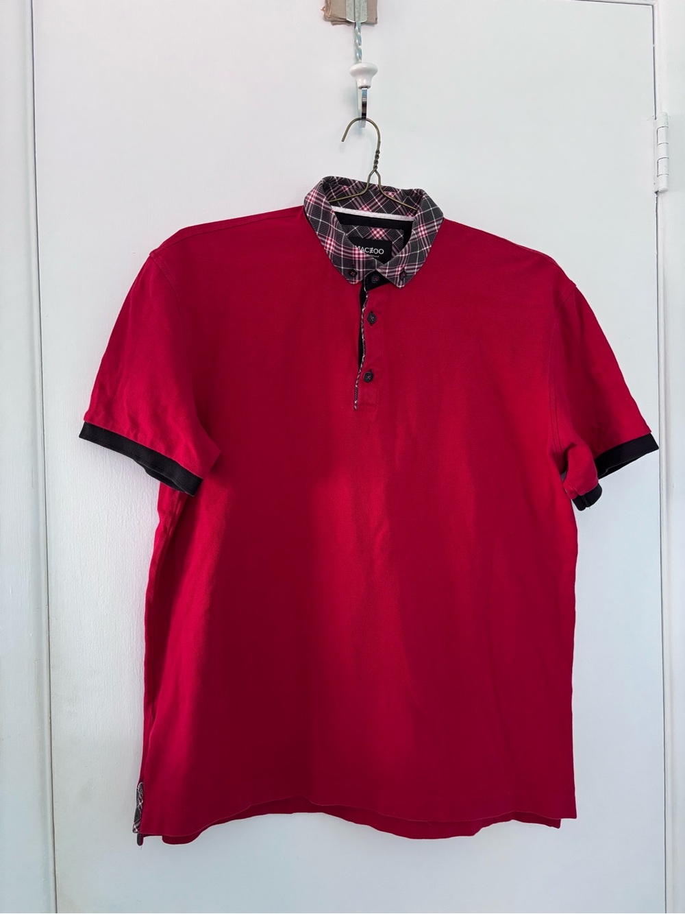 Maceoo Red Polo with Plaid Collar by Nicciio